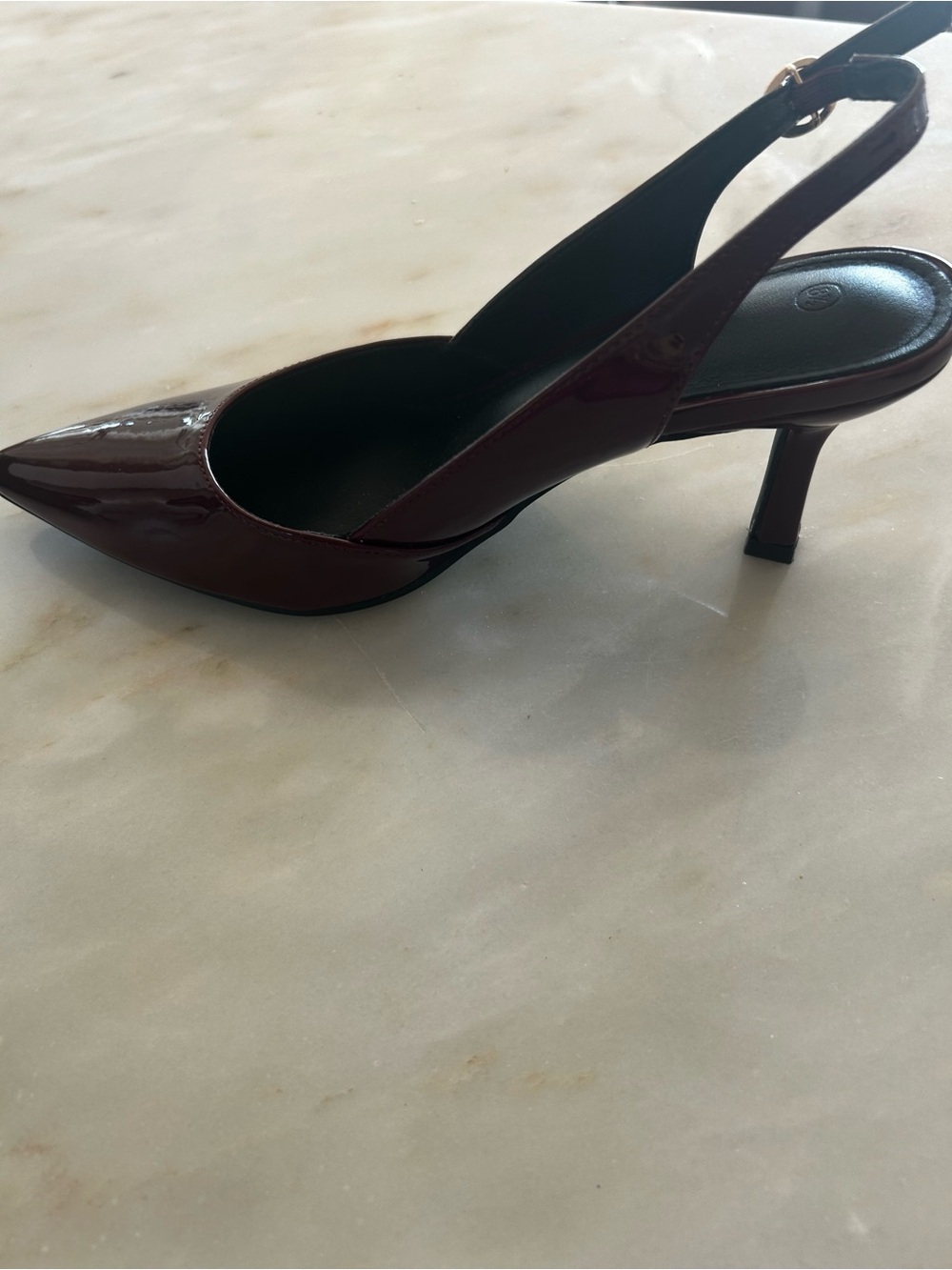 Patent Pointed Slingback Pumps in Burgundy - Women Shoes